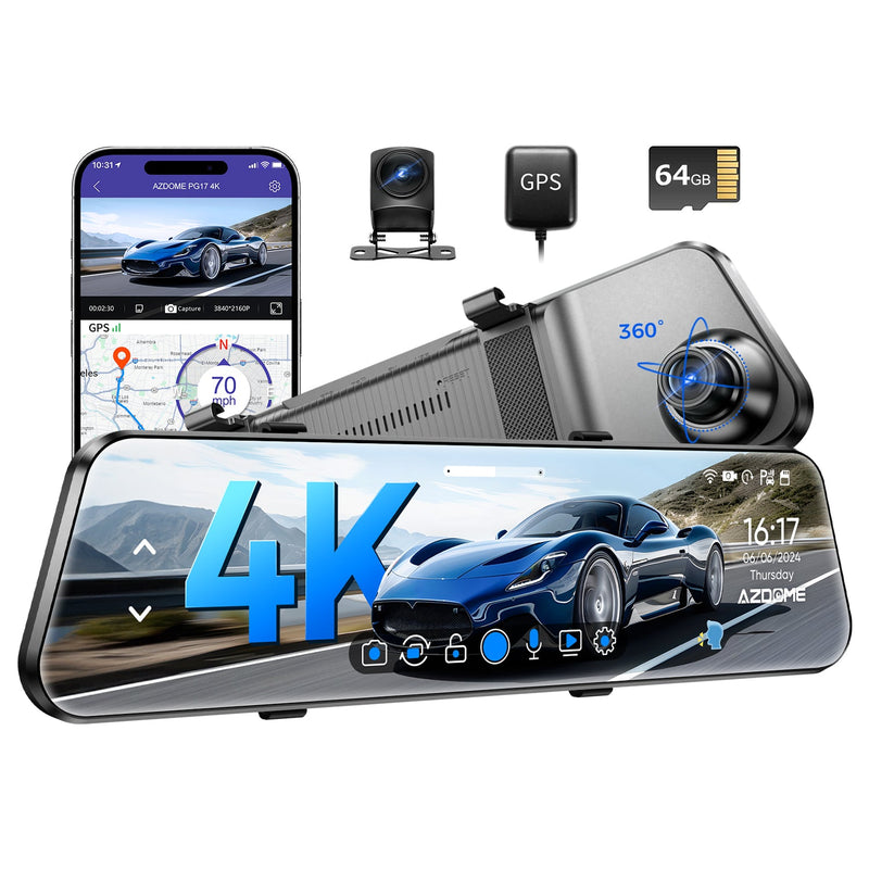 Load image into Gallery viewer, AZDOME PG17 2CH Mirror Dash Cam 4K with 12&quot; Touch Screen 24H Parking Mode
