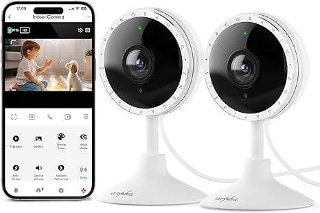 Arpha P160 Security Camera 2K WiFi (2 Pack) 2K Security Indoor Camera with App, Home Camera Sound Detection PIR Motion Detection, Night Vision 130° 2-Way Talk，Easy to Install