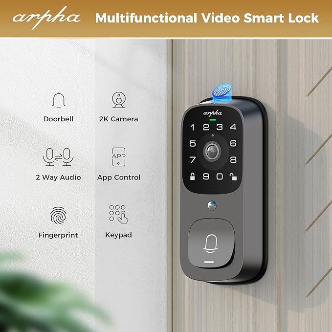 Load image into Gallery viewer, Arpha AL501 Smart Door Lock with 2K Video Camera Wi-Fi Two-Way Audio Motion Detection
