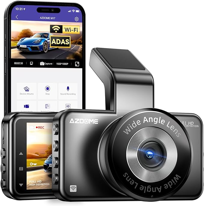 AZDOME M17 WiFi Dash Cam, FHD 1080P Car Driving Recorder, 3