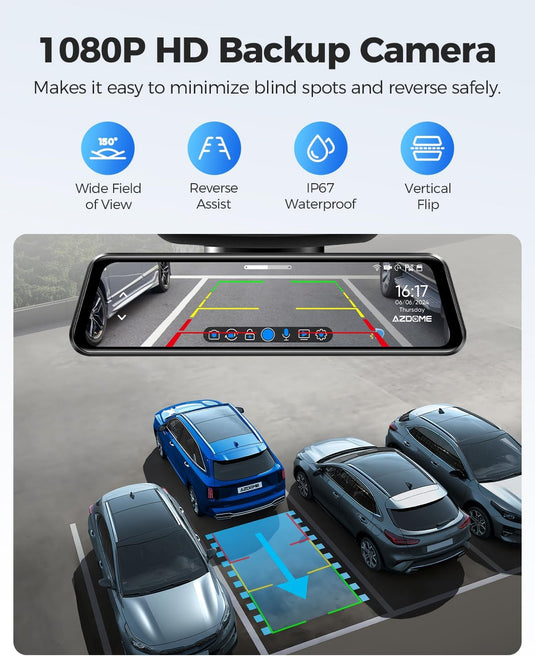 AZDOME PG17 2CH Mirror Dash Cam 4K with 12" Touch Screen 24H Parking Mode