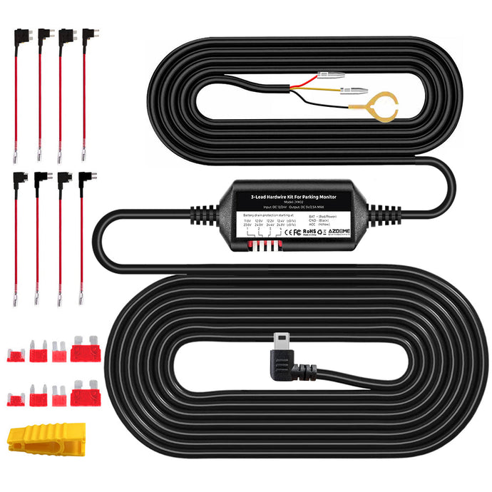 AZDOME JYX02 3-Lead ACC Hardwire Kit Mini-USB Port for M550(Pro)/M01 Pro/M17 Dash Cam