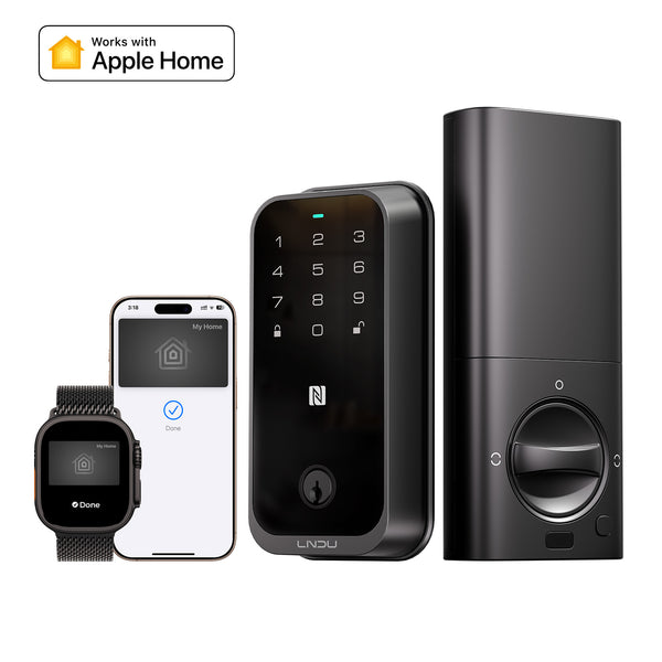 LNDU HK01 Smart Lock, Keyless Entry Door Lock with Apple Home Key, Fingerprint Deadbolt, Supports Apple Homekit, Safety Lock for Front Door, Easy Installation, Auto-Locking (Grey)