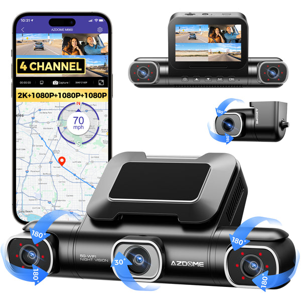 AZDOME M660 4 Channel 360° Dash Cam Front Rear Inside with 128GB eMMC, 2.5K+1K+1K+1K Dashcam 5G WiFi Dash Camera for Cars, IR Night Vision, Smart Voice Control, Parking Mode, Fatigue Driving Reminder