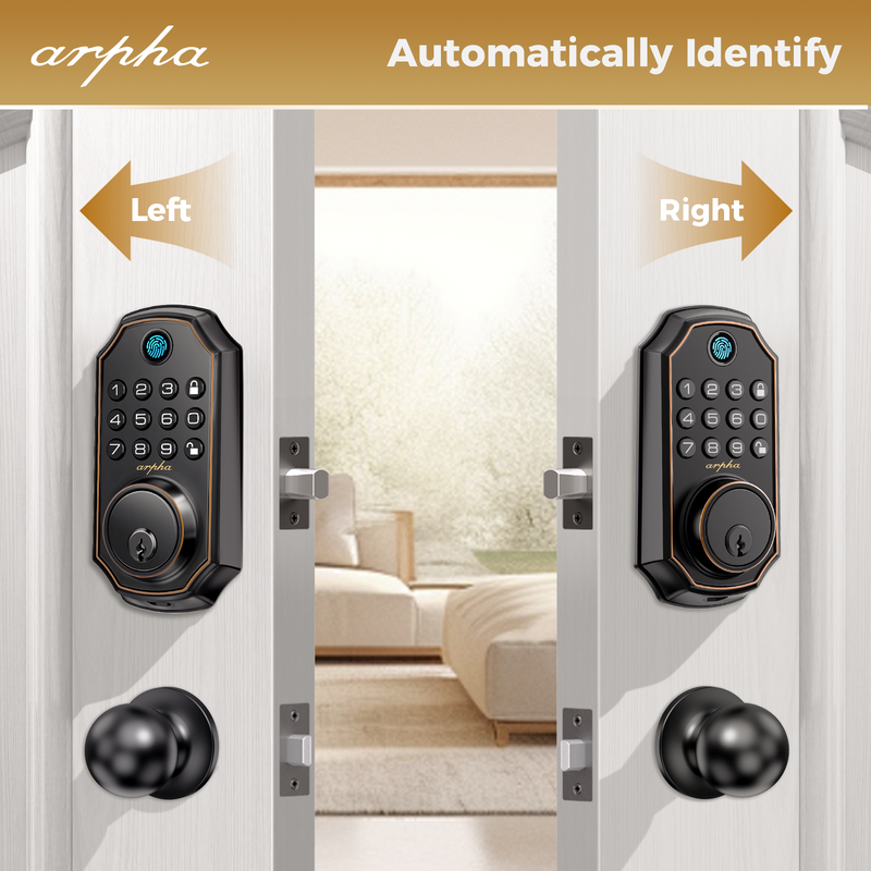 Load image into Gallery viewer, Arpha D280K Keyless Entry Door Lock Deadbolt with Handle Set - Arpha 100 Code Smart Fingerprint Door Lock with App Control, Anti-Peeping Password Auto Lock, One Time Code, Zinc Alloy Black
