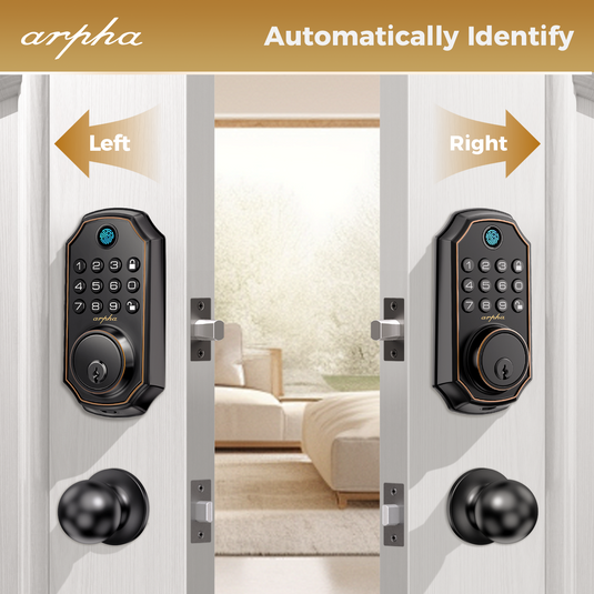 Arpha D280K Keyless Entry Door Lock Deadbolt with Handle Set - Arpha 100 Code Smart Fingerprint Door Lock with App Control, Anti-Peeping Password Auto Lock, One Time Code, Zinc Alloy Black