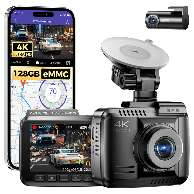 Load image into Gallery viewer, AZDOME GS63 Pro 4K HDR Dash Cam with No-Light Full-Color Night Vision, 128GB eMMC, ADAS, 4K+1080P Dashcam Front and Rear, 5GHz WiFi GPS 24H Parking Mode Car Camera
