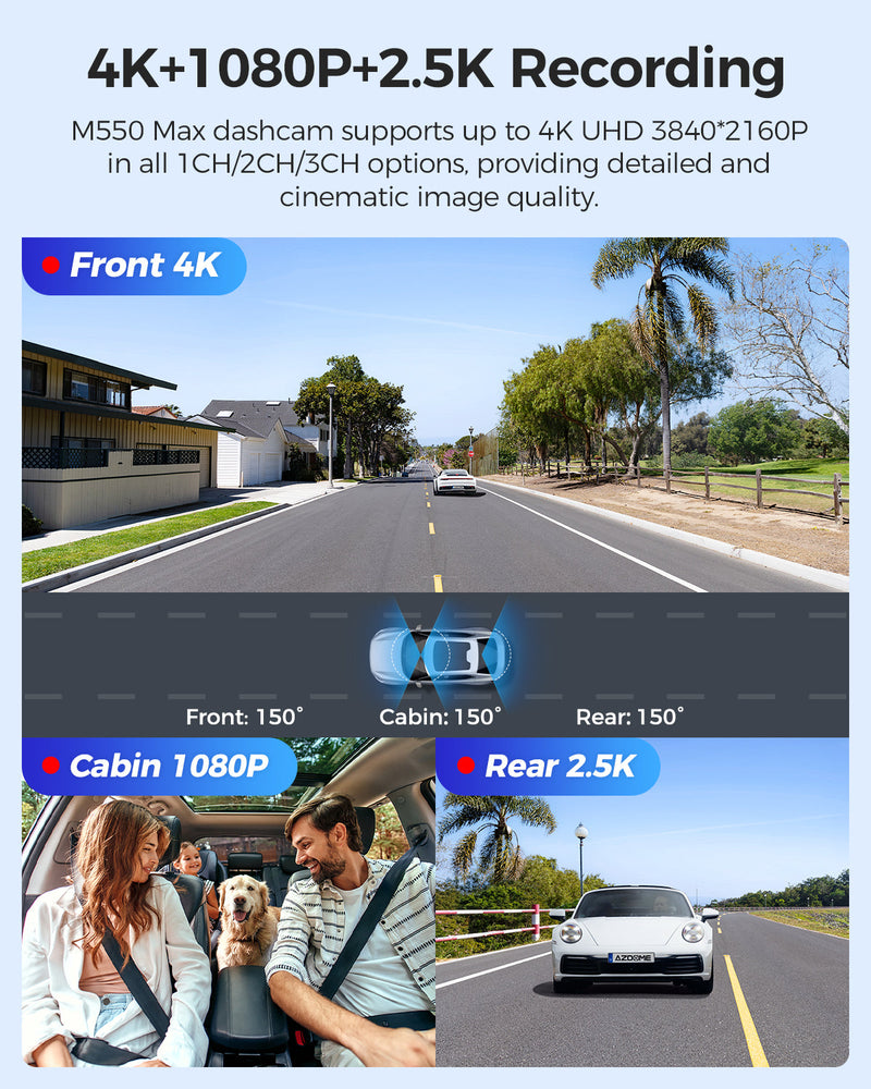 Load image into Gallery viewer, AZDOME M550 Max 3CH Dash Cam 4K with 3.19&quot; Screen WDR Night Vision 24H Parking Mode
