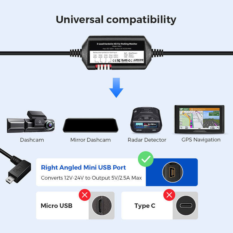 Load image into Gallery viewer, AZDOME JYX02 3-Lead ACC Hardwire Kit Mini-USB Port for M550(Pro)/M01 Pro/M17 Dash Cam
