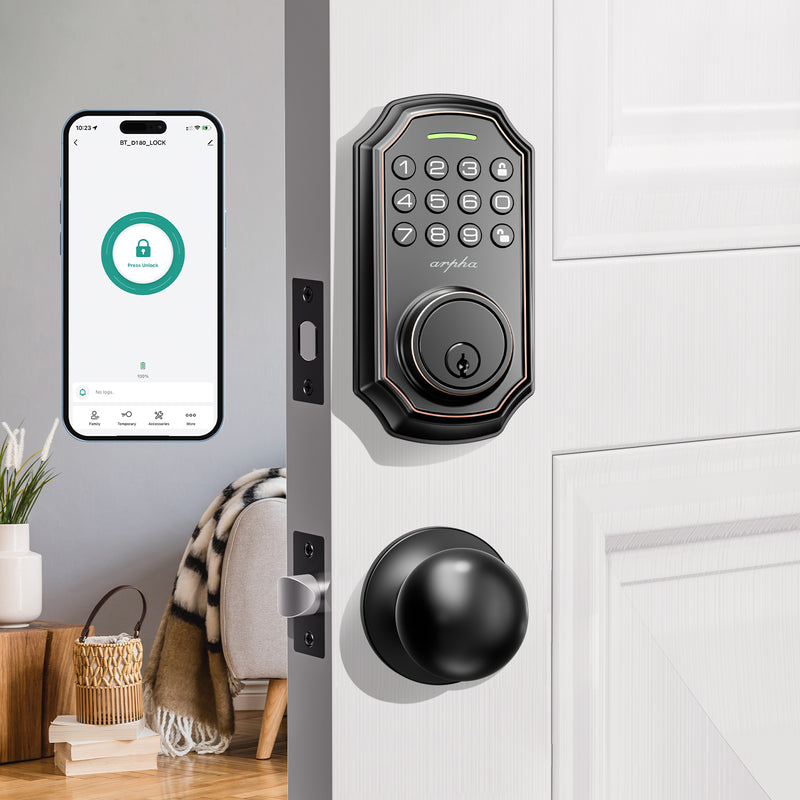 Load image into Gallery viewer, Arpha D180K Keyless Entry Door Lock with 2 Door Knobs - App Control Electronic Keypad Deadbolt Smart Lock - 100 Code Keypad Door Lock with Handle - Front Door Lock Set - One Time Code - Auto Lock Easy to Instal
