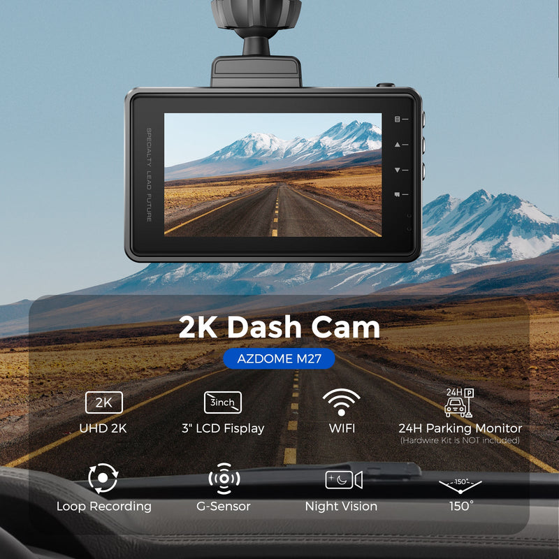 Load image into Gallery viewer, AZDOME M27 1CH Dash Cam 2K with  3&quot; Display 24H Parking Mode
