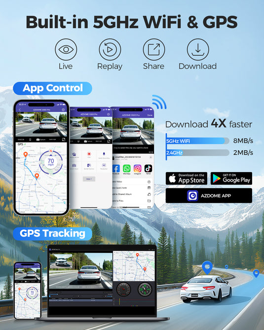 AZDOME GS63 Pro 4K HDR Dash Cam with No-Light Full-Color Night Vision, 128GB eMMC, ADAS, 4K+1080P Dashcam Front and Rear, 5GHz WiFi GPS 24H Parking Mode Car Camera