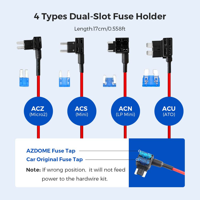 Load image into Gallery viewer, AZDOME JYX04 3-Lead Acc Hardwire Kit Micro-USB Port for M300S Dash Cam, 12ft with Fuse Kit
