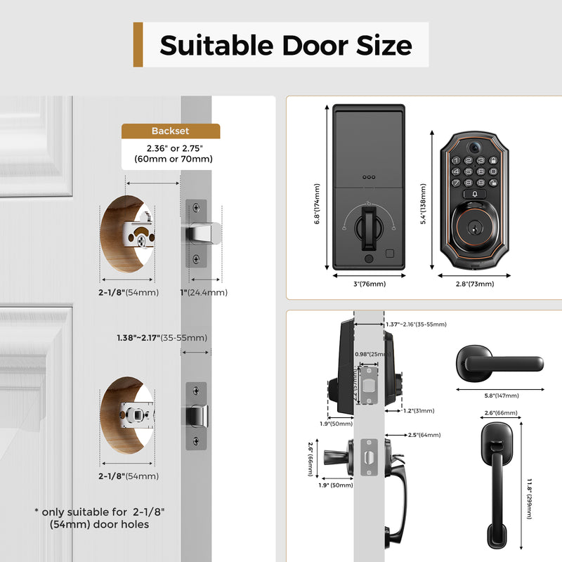 Load image into Gallery viewer, Arpha D289H Keyless Entry Door Lock Deadbolt with Handle Set - WiFi Door Lock with Camera - 5 in 1 Camera+Doorbell+Fingerprint Keyless Entry Door Lock, App Control, Auto Lock Easy to Instal, Waterproof
