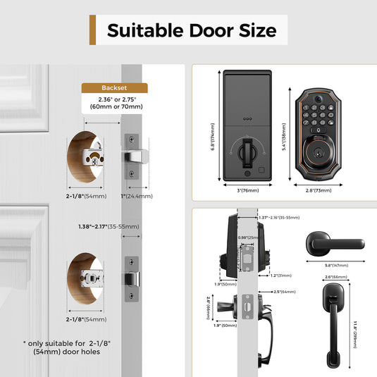 Arpha D289H Keyless Entry Door Lock Deadbolt with Handle Set - WiFi Door Lock with Camera - 5 in 1 Camera+Doorbell+Fingerprint Keyless Entry Door Lock, App Control, Auto Lock Easy to Instal, Waterproof