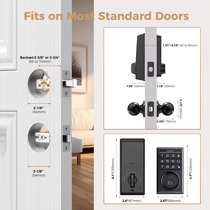 Load image into Gallery viewer, Arpha D100K Keypad Door Lock with Handle - App Control Keyless Entry Door Lock - Smart Keypad Deadbolt with 2 Door Knobs - 100 Code Door Locks for Front Door - One Time Code - Auto Lock Easy to Install
