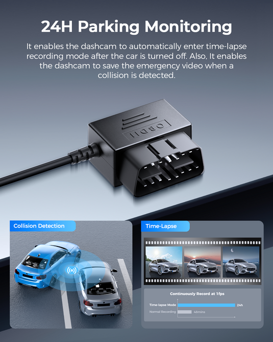 AZDOME OBD Hardwire Kit Mini USB Port, Support Parking Mode, 11FT 12V-24V to 5V for M550 M550 Pro GS63H M63 Lite PG 17 Dash Cam