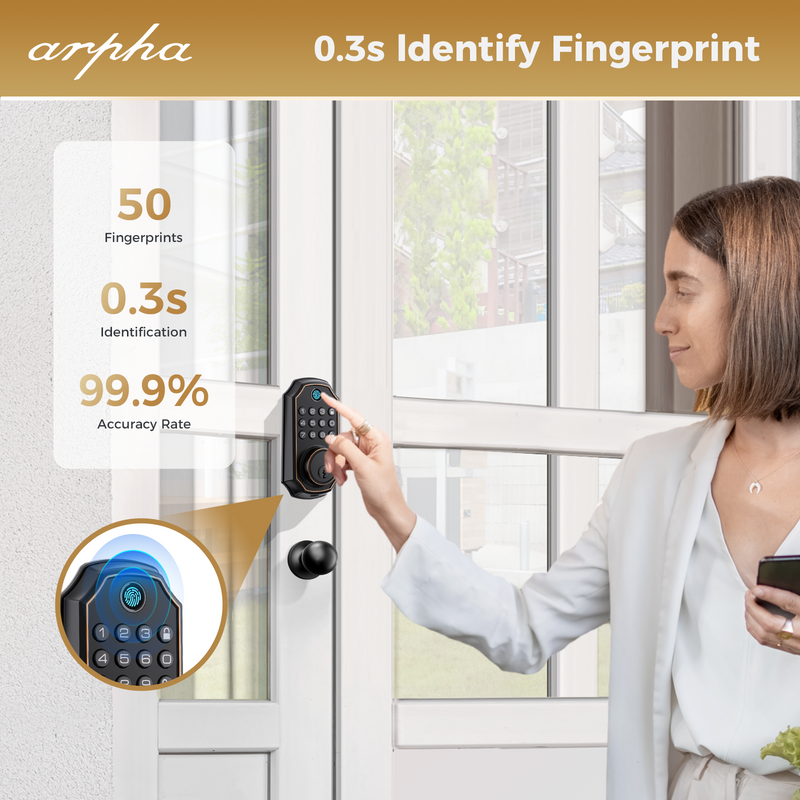 Load image into Gallery viewer, Arpha D280K Keyless Entry Door Lock Deadbolt with Handle Set - Arpha 100 Code Smart Fingerprint Door Lock with App Control, Anti-Peeping Password Auto Lock, One Time Code, Zinc Alloy Black
