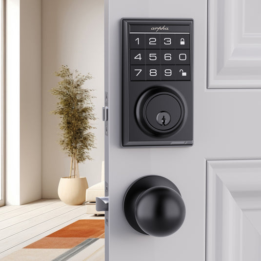 Arpha D100K Keypad Door Lock with Handle - App Control Keyless Entry Door Lock - Smart Keypad Deadbolt with 2 Door Knobs - 100 Code Door Locks for Front Door - One Time Code - Auto Lock Easy to Install