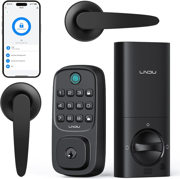 WiFi Door Lock with 2 Handle Set, Fingerprint Keyless Entry Door Lock, Built-in Wi-Fi, App Remote Control, Smart Keypad Deadbolt, Safety Lock for Front Door, Support Alexa, Easy Installation