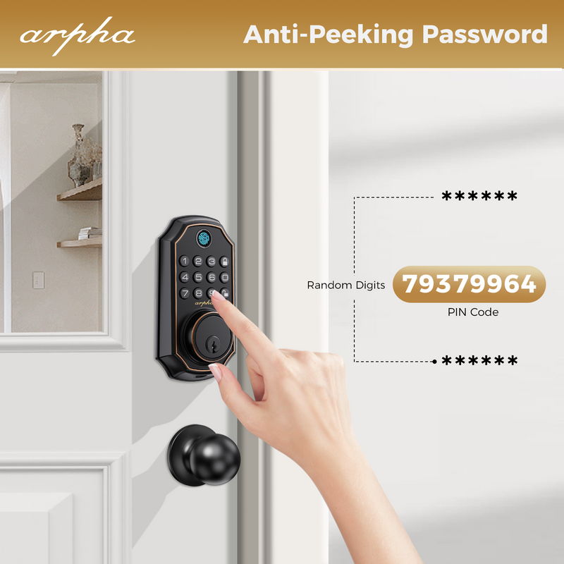 Load image into Gallery viewer, Arpha D280K Keyless Entry Door Lock Deadbolt with Handle Set - Arpha 100 Code Smart Fingerprint Door Lock with App Control, Anti-Peeping Password Auto Lock, One Time Code, Zinc Alloy Black
