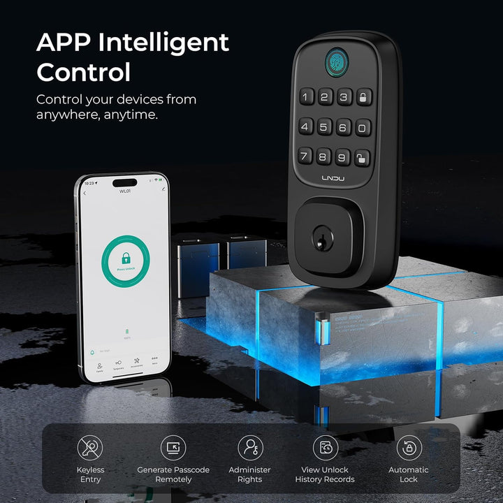 WiFi Door Lock with 2 Handle Set, Fingerprint Keyless Entry Door Lock, Built-in Wi-Fi, App Remote Control, Smart Keypad Deadbolt, Safety Lock for Front Door, Support Alexa, Easy Installation