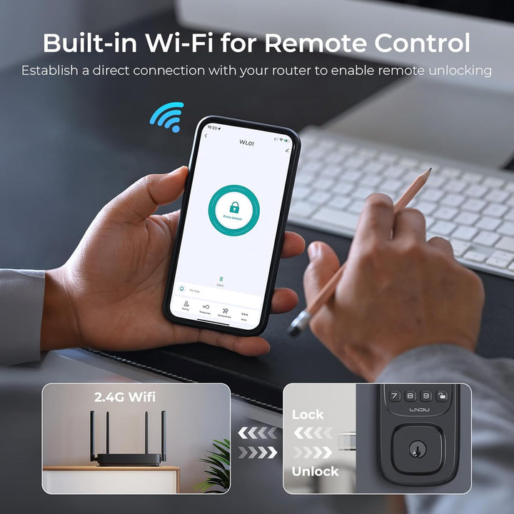 WiFi Door Lock with 2 Handle Set, Fingerprint Keyless Entry Door Lock, Built-in Wi-Fi, App Remote Control, Smart Keypad Deadbolt, Safety Lock for Front Door, Support Alexa, Easy Installation