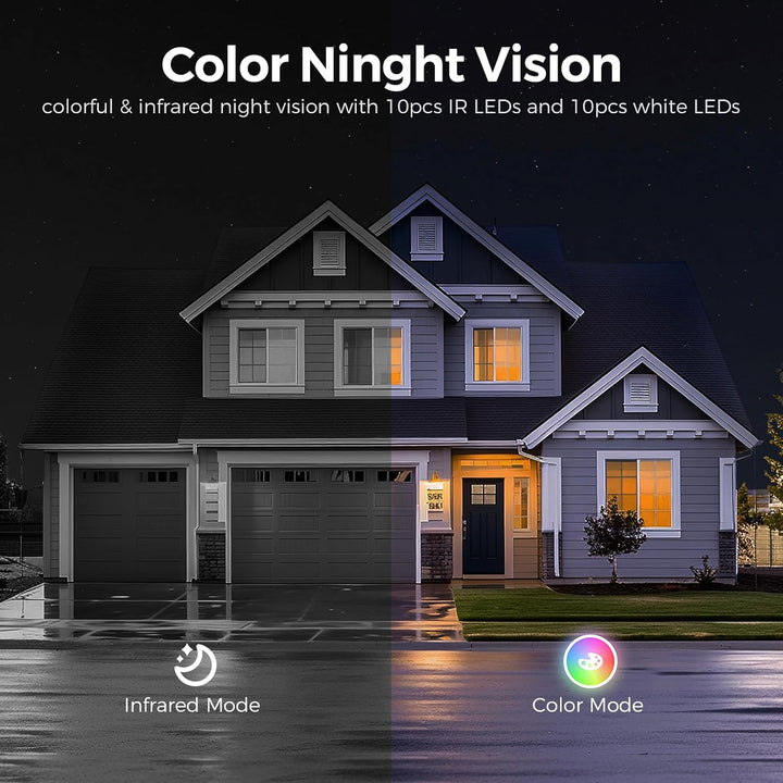 2K Solar Security Cameras Wireless Outdoor, Solar Security Camera, 2.4GHz Wi-Fi Cameras for Home Security, Continuous Power, Removable Battery, Color Night Vision,Waterproof,Works with Aleax