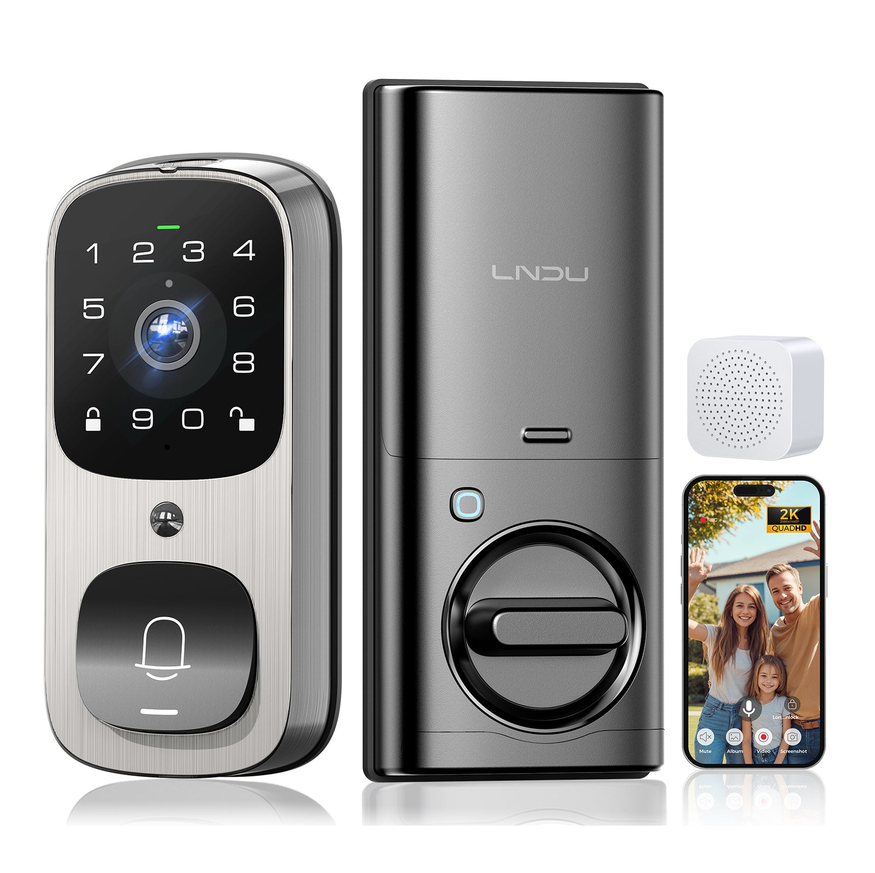 LNDU AL502 Smart Lock with 6 in 1 Camera& Doorbell& Fingerprint Keyles ...
