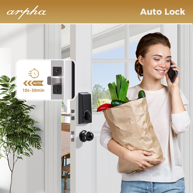 Load image into Gallery viewer, Arpha D280K Keyless Entry Door Lock Deadbolt with Handle Set - Arpha 100 Code Smart Fingerprint Door Lock with App Control, Anti-Peeping Password Auto Lock, One Time Code, Zinc Alloy Black
