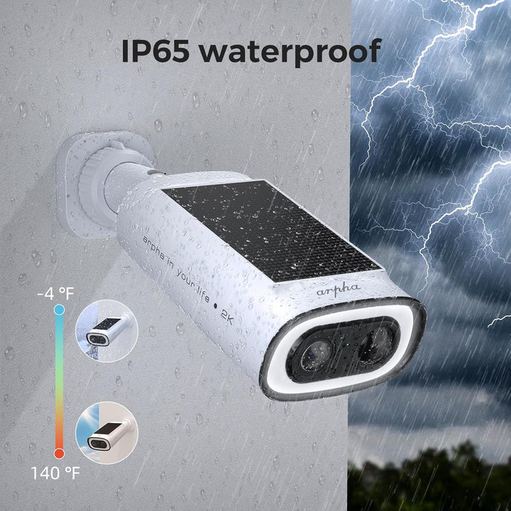 2K Solar Security Cameras Wireless Outdoor, Solar Security Camera, 2.4GHz Wi-Fi Cameras for Home Security, Continuous Power, Removable Battery, Color Night Vision,Waterproof,Works with Aleax