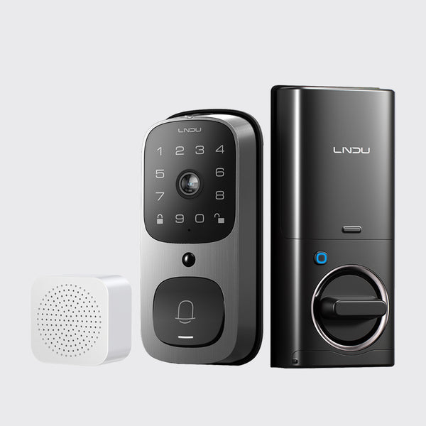 LNDU AL502 Smart Lock with 6 in 1 Camera& Doorbell& Fingerprint Keyless Entry, WiFi Door Lock for Front Door with 32GB eMMC, 2K Doorbell Camera, App Control, PIR Detection, Chime Included