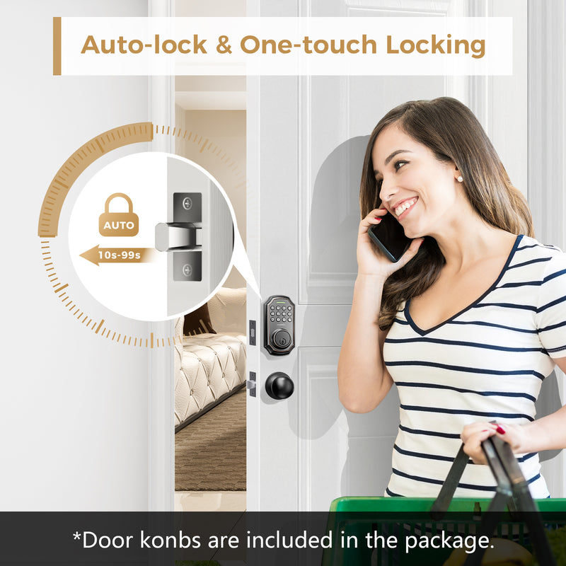 Load image into Gallery viewer, Arpha D180K Keyless Entry Door Lock with 2 Door Knobs - App Control Electronic Keypad Deadbolt Smart Lock - 100 Code Keypad Door Lock with Handle - Front Door Lock Set - One Time Code - Auto Lock Easy to Instal
