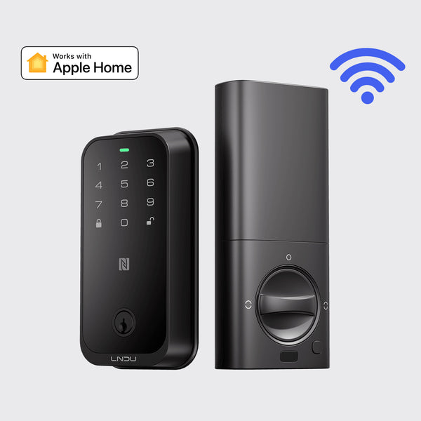 LNDU HK01W Smart Lock for Front Door, Apple Home Key & Built-in WiFi, Fingerprint Keyless Entry Deadbolt with Keypad, BHMA Grade 3, Compatible with Alexa, US Phone Support