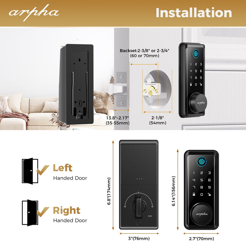 Load image into Gallery viewer, Arpha D601 Electronic Keypad Deadbolt Lock with Fingerprint Unlock APP Control
