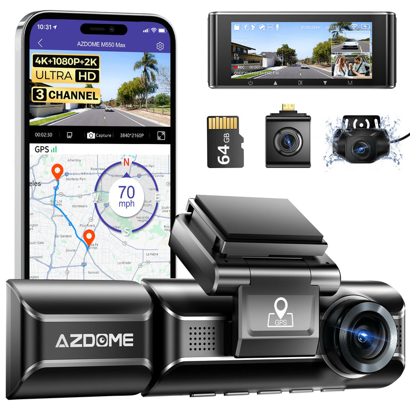 Load image into Gallery viewer, AZDOME M550 Max 3CH Dash Cam 4K with 3.19&quot; Screen WDR Night Vision 24H Parking Mode
