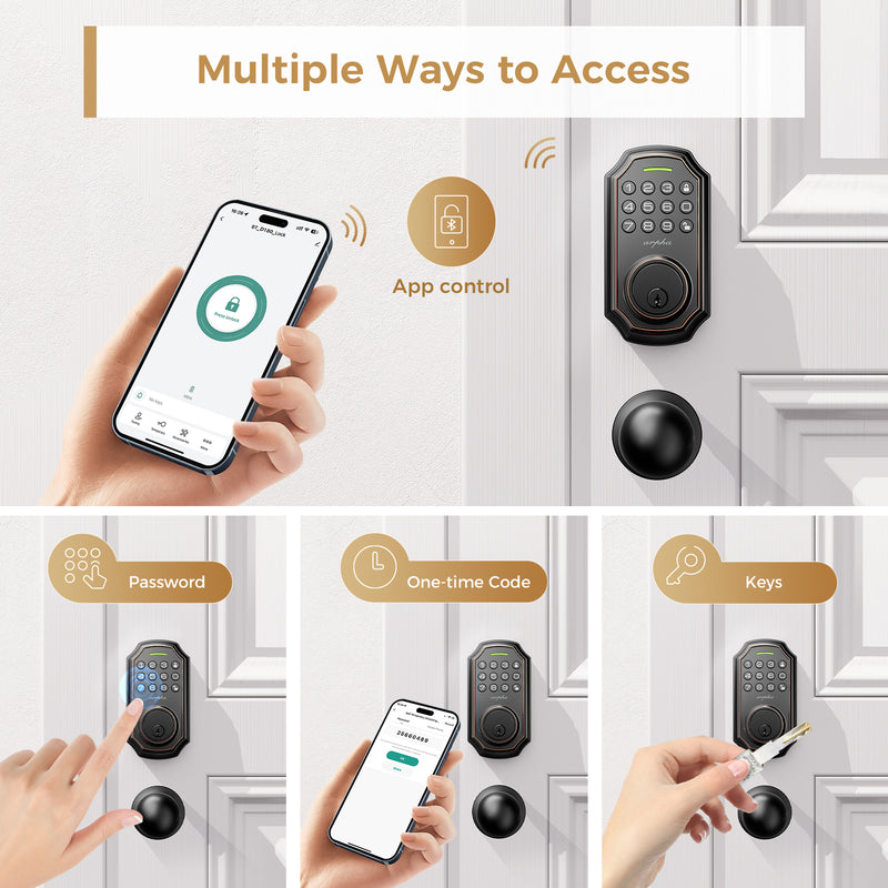 Load image into Gallery viewer, Arpha D180K Keyless Entry Door Lock with 2 Door Knobs - App Control Electronic Keypad Deadbolt Smart Lock - 100 Code Keypad Door Lock with Handle - Front Door Lock Set - One Time Code - Auto Lock Easy to Instal
