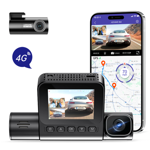 AZDOME S58 4G 3-Channel Dash Cam, supports 4G connectivity, built-in WiFi6, supports gravity sensor, WDR, and supports expansion with up to 512GB memory card
