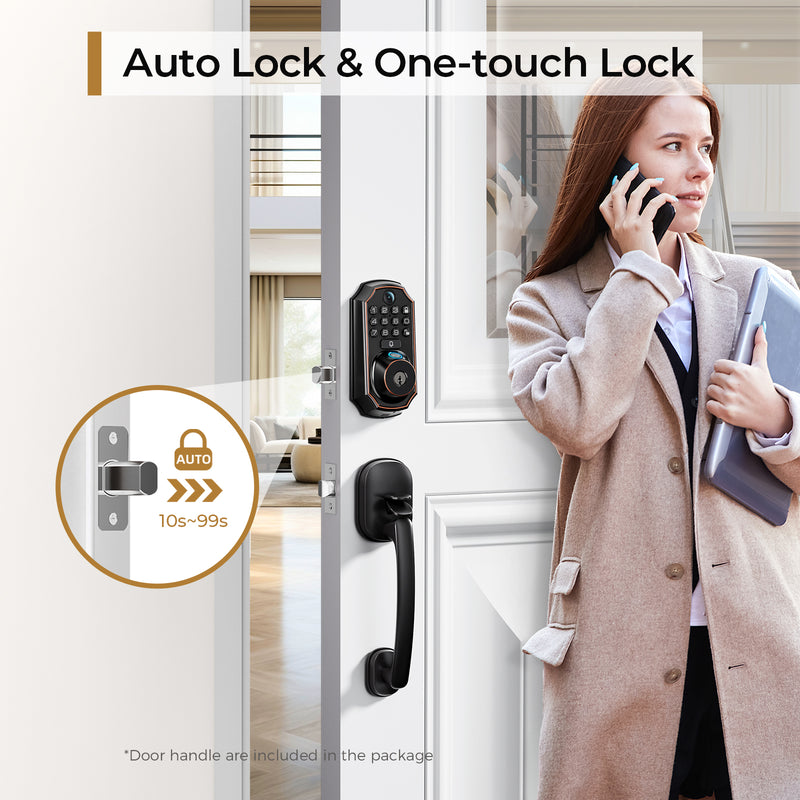 Load image into Gallery viewer, Arpha D289H Keyless Entry Door Lock Deadbolt with Handle Set - WiFi Door Lock with Camera - 5 in 1 Camera+Doorbell+Fingerprint Keyless Entry Door Lock, App Control, Auto Lock Easy to Instal, Waterproof
